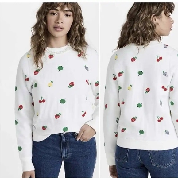 HVN Diana Sweater White Fruit Print Cherries Crewneck...